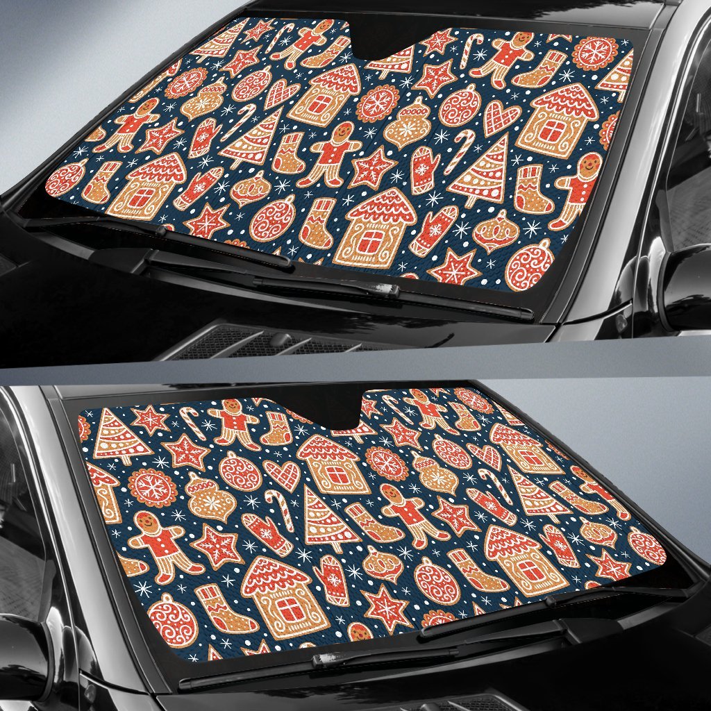 Gingerbread Man Chirstmas Pattern Print Car Sun Shade-grizzshop