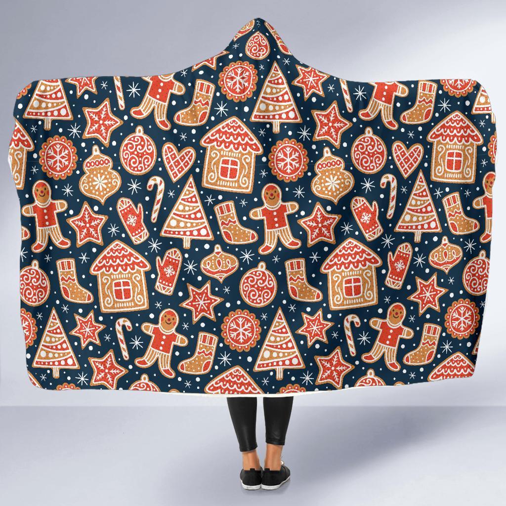 Gingerbread Man Chirstmas Pattern Print Hooded Blanket-grizzshop