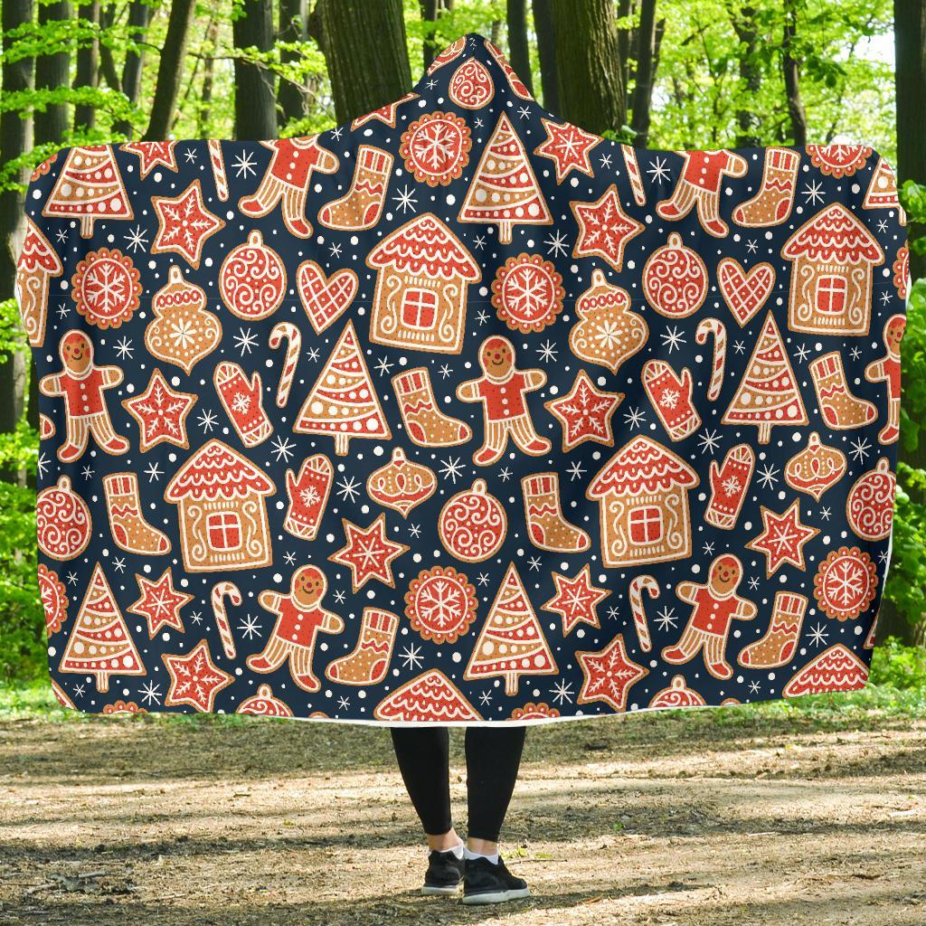 Gingerbread Man Chirstmas Pattern Print Hooded Blanket-grizzshop