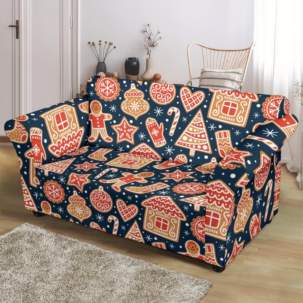 Gingerbread Man Chirstmas Pattern Print Loveseat Cover-grizzshop