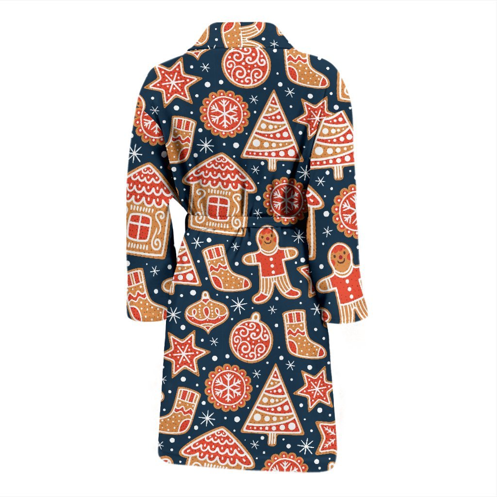 Gingerbread Man Chirstmas Pattern Print Men Long Robe-grizzshop