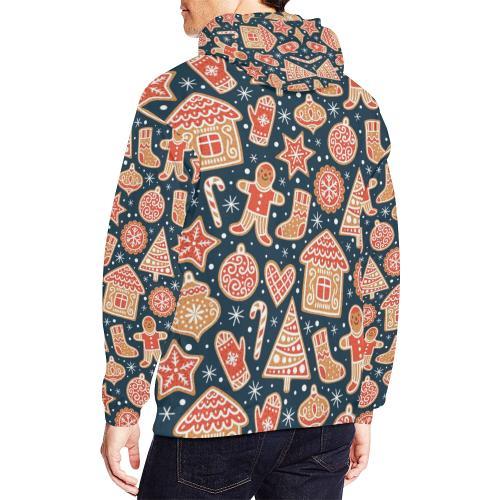 Gingerbread Man Chirstmas Pattern Print Men Pullover Hoodie-grizzshop