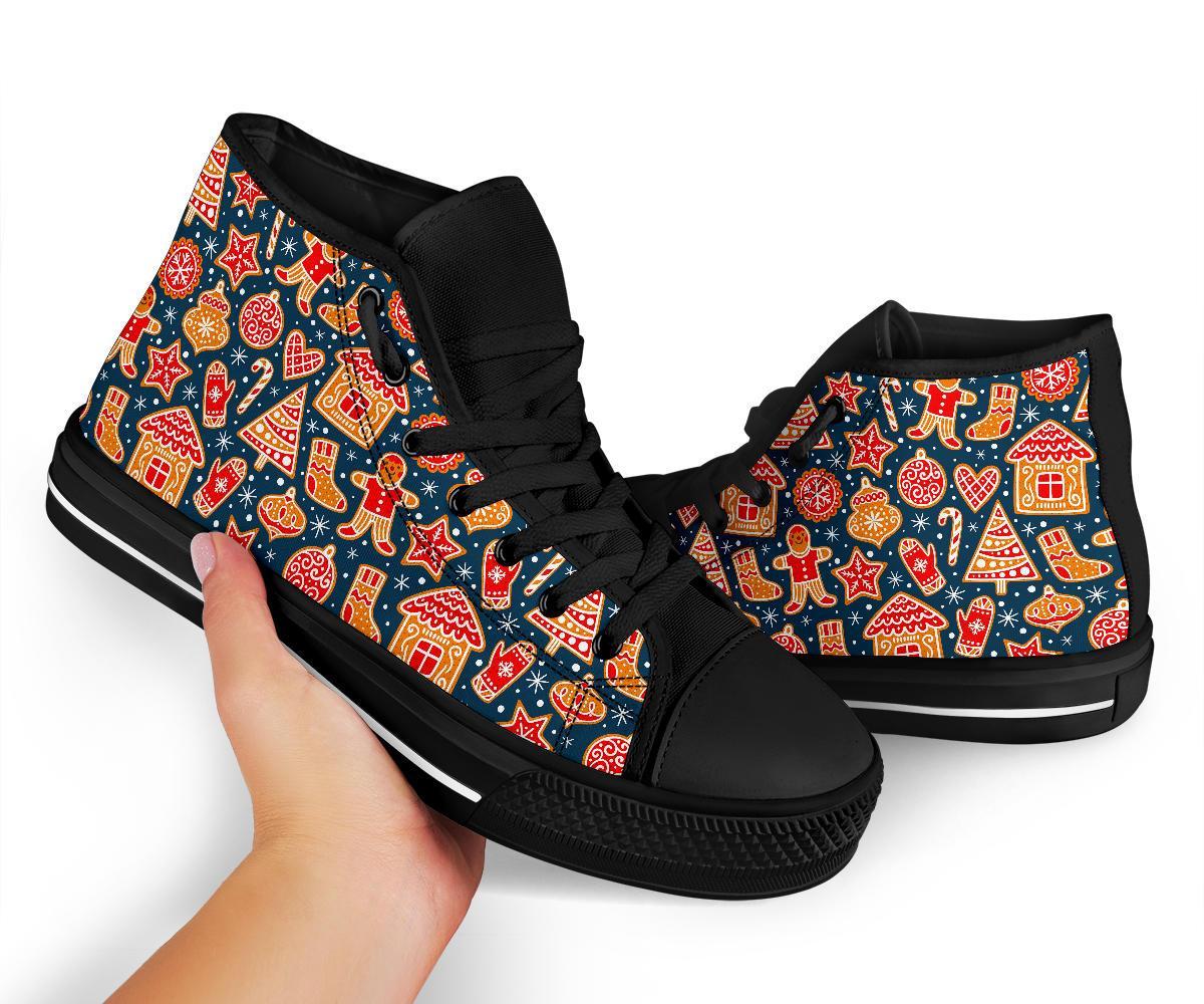 Gingerbread Man Chirstmas Pattern Print Men Women's High Top Shoes-grizzshop