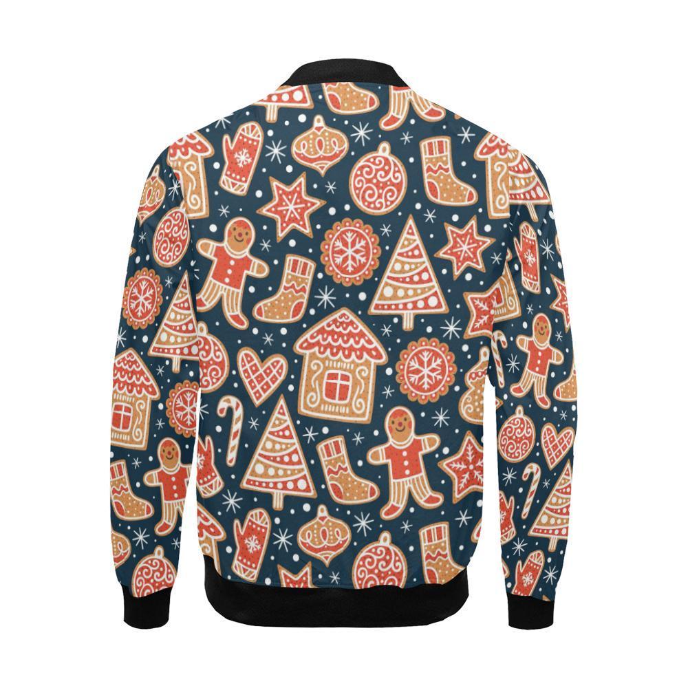 Gingerbread Man Chirstmas Pattern Print Men's Bomber Jacket-grizzshop