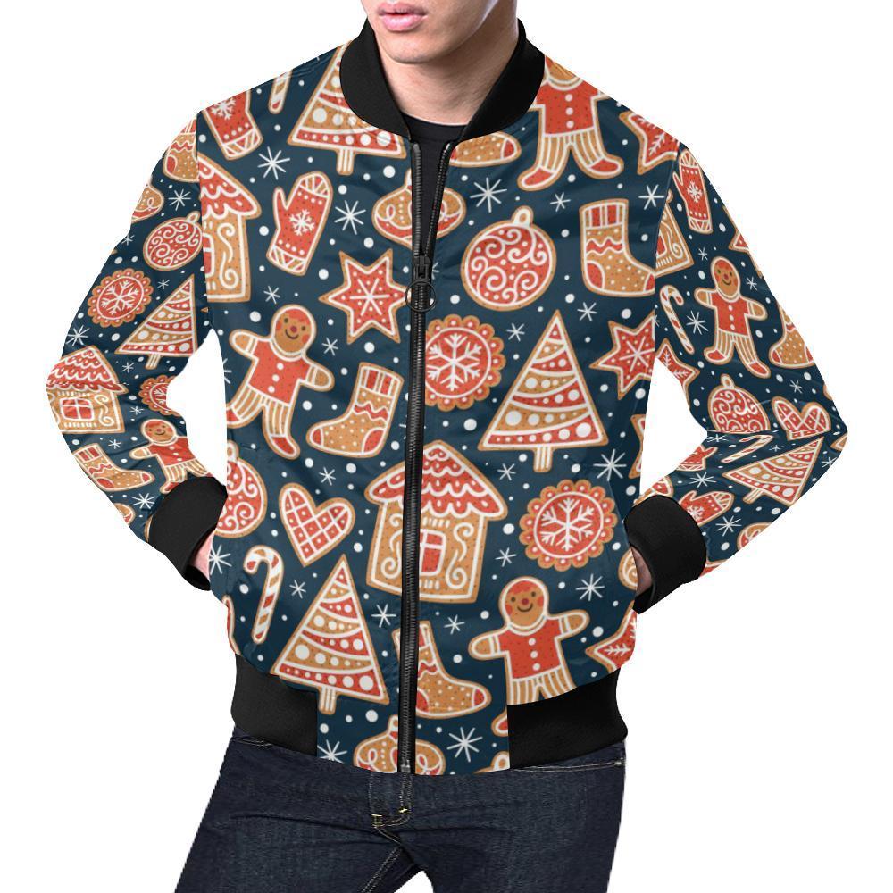 Gingerbread Man Chirstmas Pattern Print Men's Bomber Jacket-grizzshop