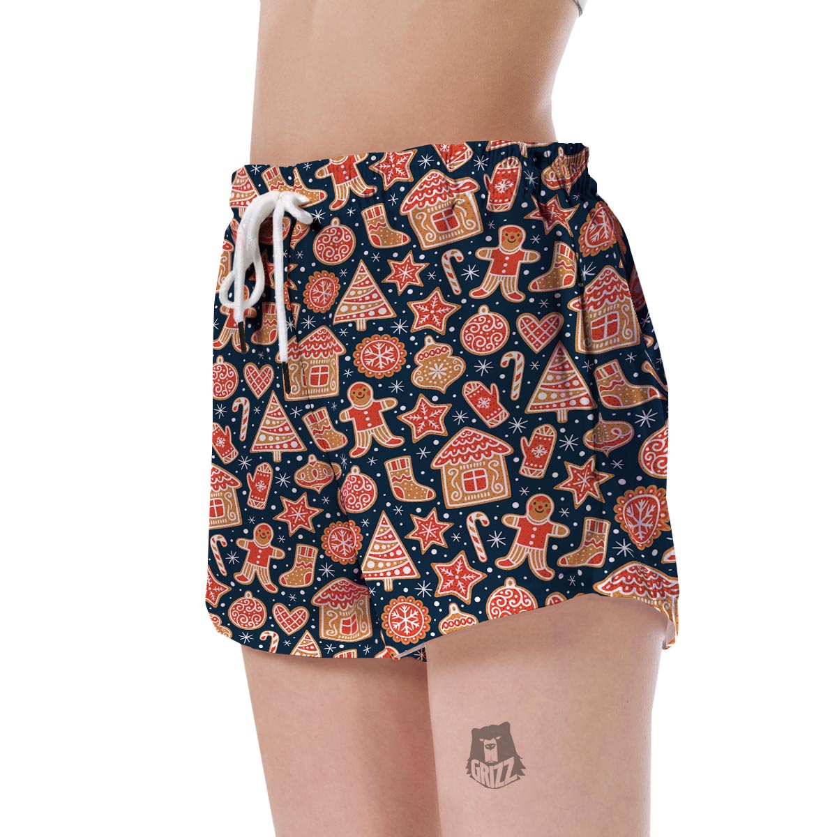 Gingerbread Man Chirstmas Pattern Print Women's Shorts-grizzshop