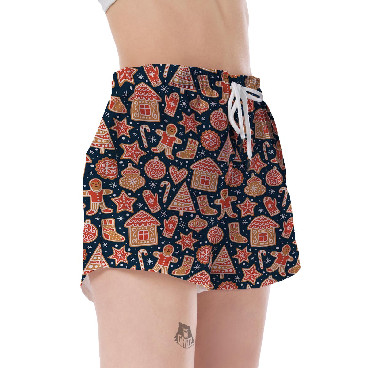 Gingerbread Man Chirstmas Pattern Print Women's Shorts-grizzshop