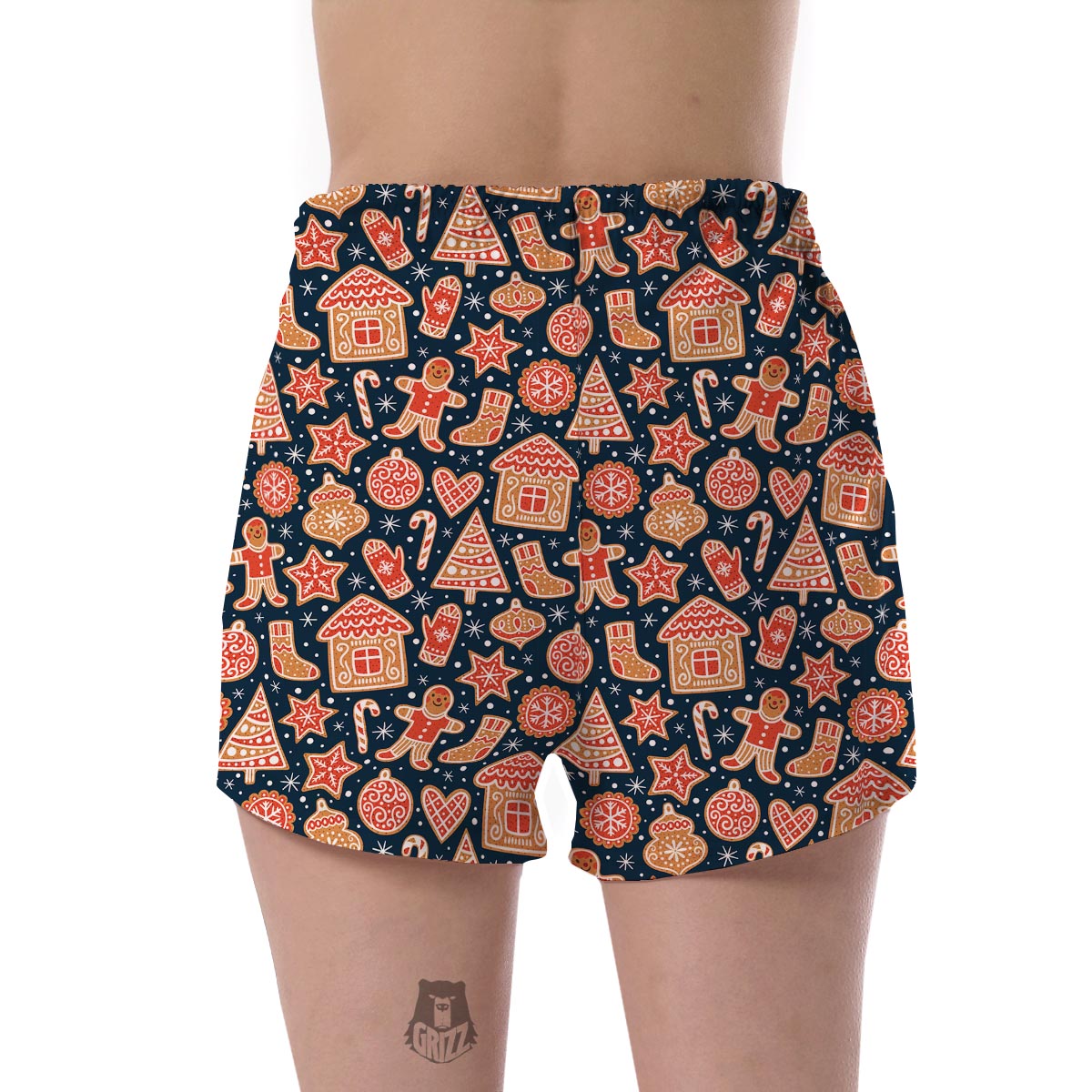 Gingerbread Man Chirstmas Pattern Print Women's Shorts-grizzshop