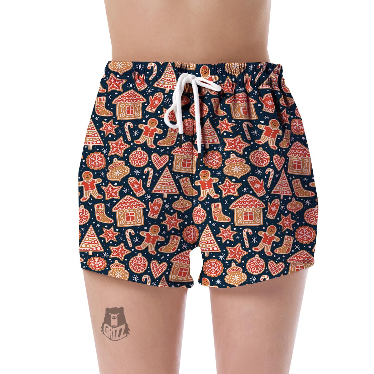 Gingerbread Man Chirstmas Pattern Print Women's Shorts-grizzshop