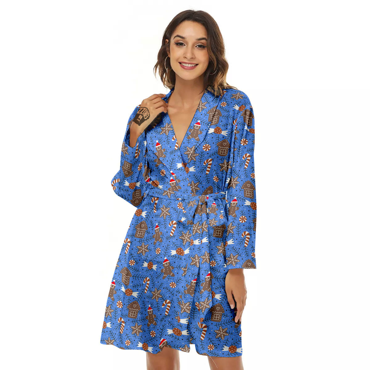 Gingerbread Man Christmas Print Pattern Women's Robe-grizzshop