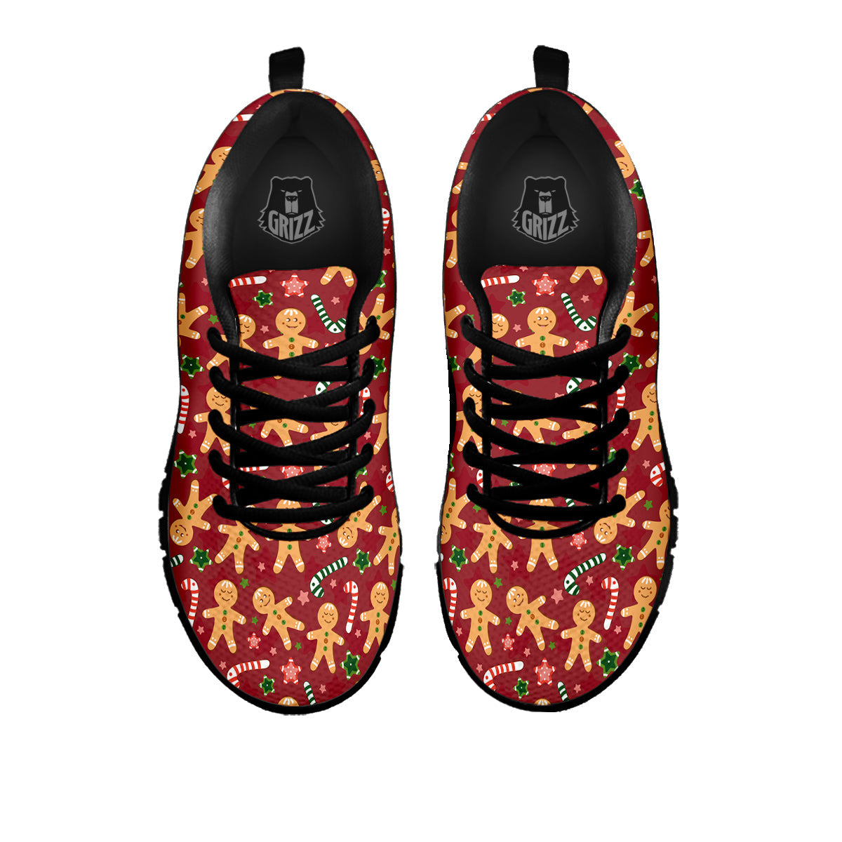 Gingerbread Man Cute Print Pattern Black Sneaker-grizzshop