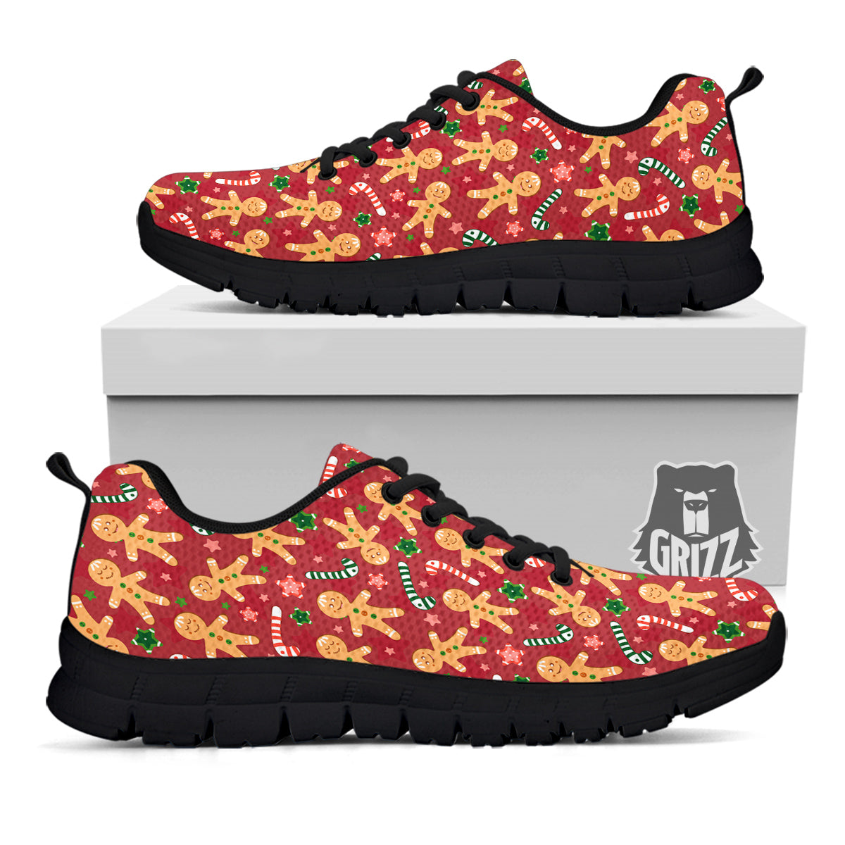 Gingerbread Man Cute Print Pattern Black Sneaker-grizzshop