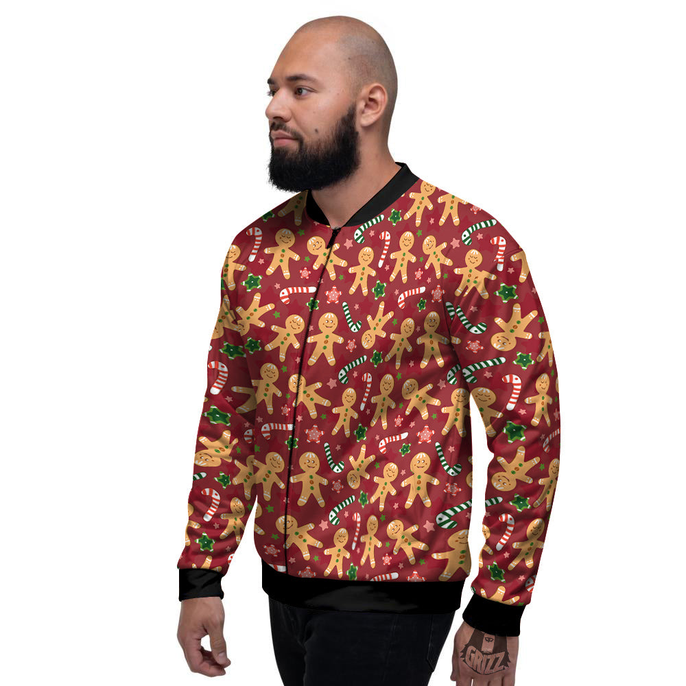 Gingerbread Man Cute Print Pattern Men's Bomber Jacket-grizzshop