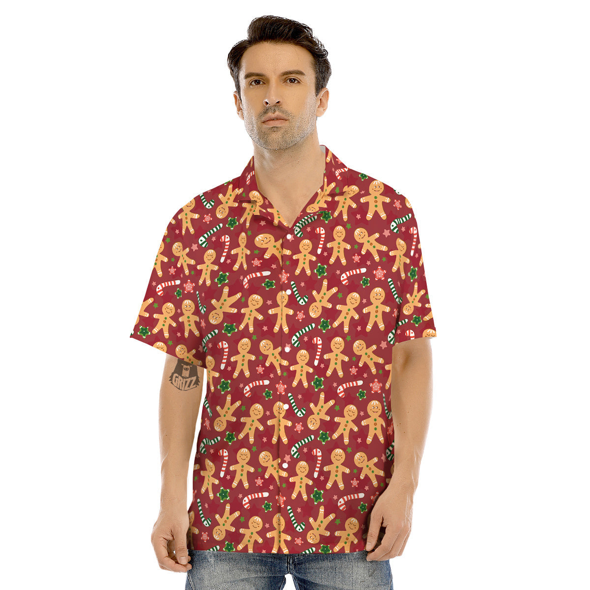 Gingerbread Man Cute Print Pattern Men's Hawaiian Shirt-grizzshop
