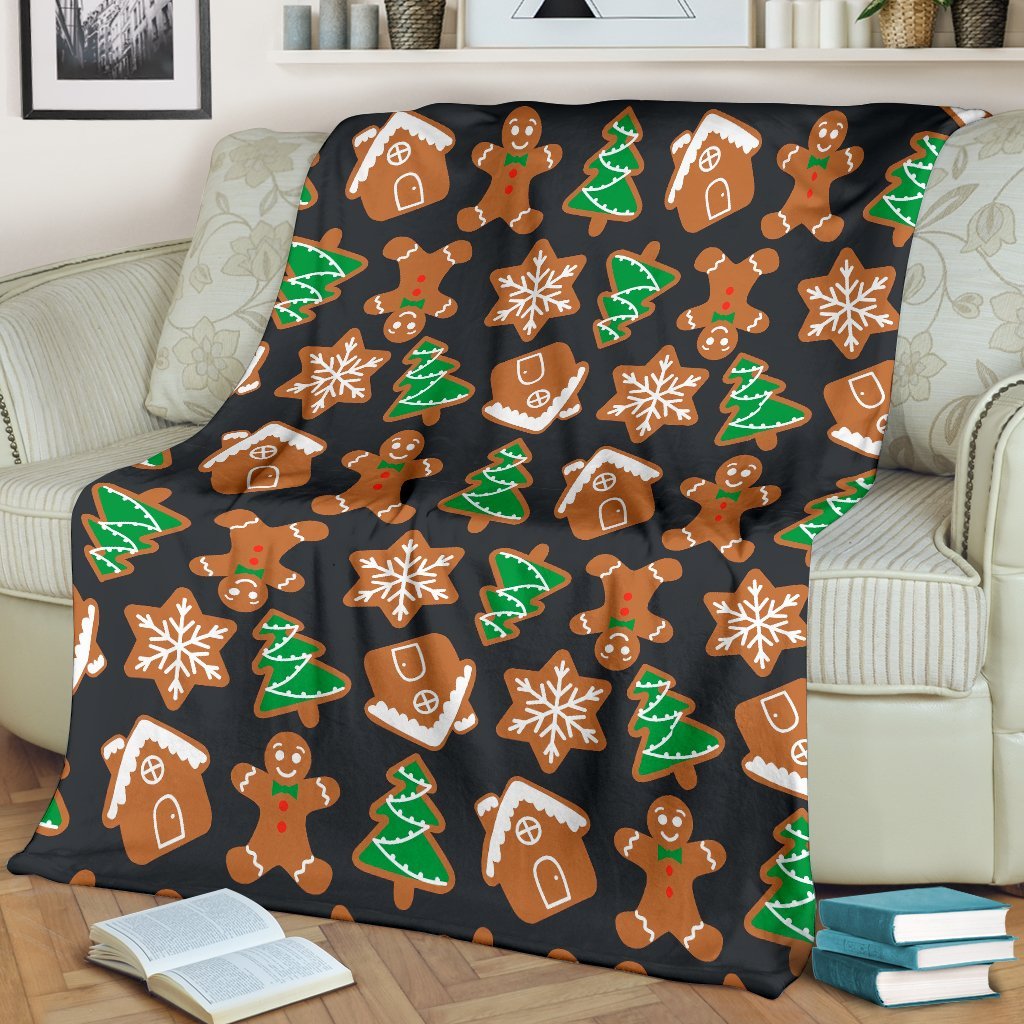 Gingerbread Man Pattern Print Chirstmas Blanket-grizzshop