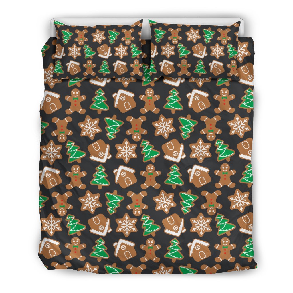 Gingerbread Man Pattern Print Chirstmas Duvet Cover Bedding Set-grizzshop