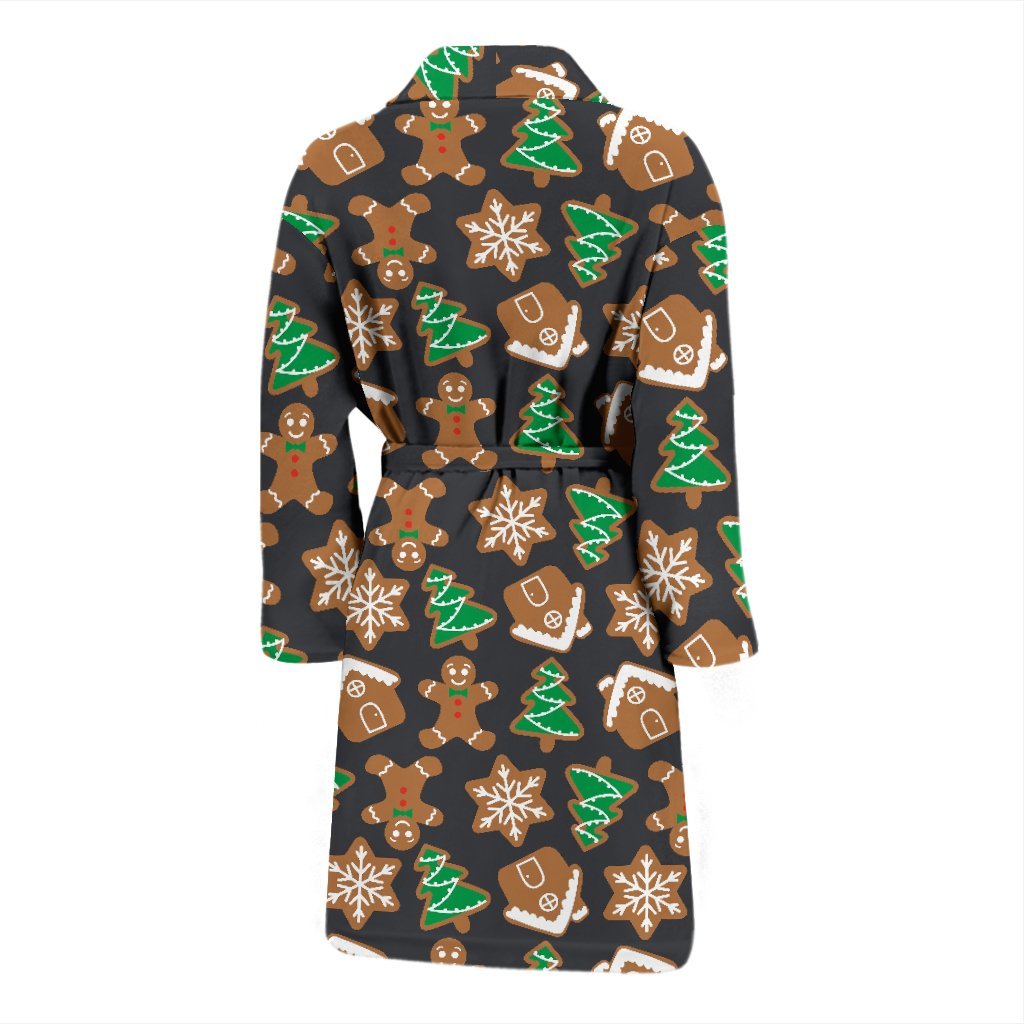 Gingerbread Man Pattern Print Chirstmas Men Long Robe-grizzshop