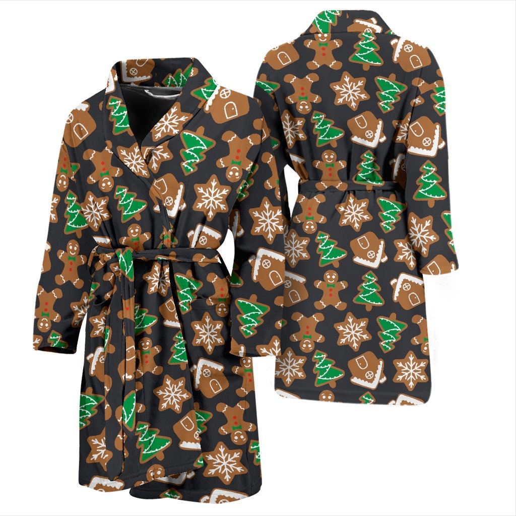 Gingerbread Man Pattern Print Chirstmas Men Long Robe-grizzshop