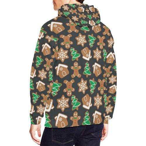 Gingerbread Man Pattern Print Chirstmas Men Pullover Hoodie-grizzshop