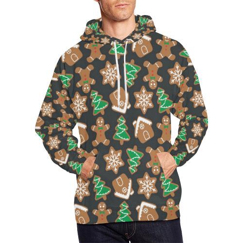 Gingerbread Man Pattern Print Chirstmas Men Pullover Hoodie-grizzshop