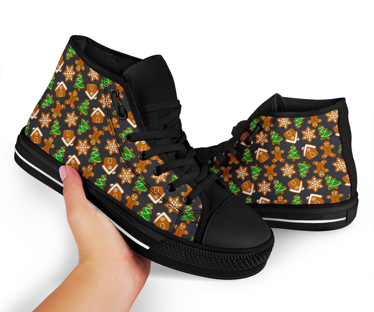 Gingerbread Man Pattern Print Chirstmas Men Women's High Top Shoes-grizzshop