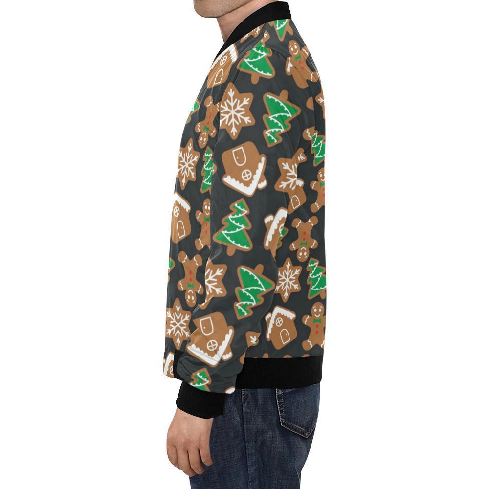 Gingerbread Man Pattern Print Chirstmas Men's Bomber Jacket-grizzshop