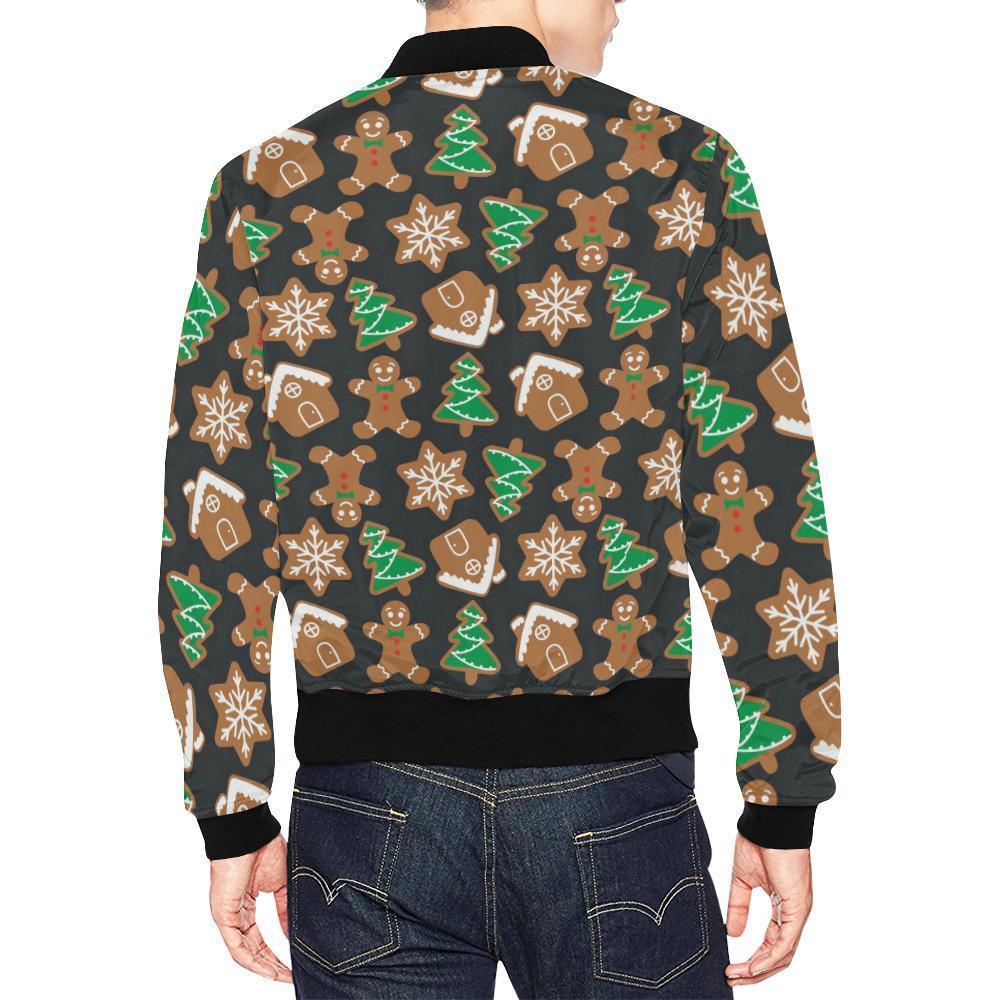 Gingerbread Man Pattern Print Chirstmas Men's Bomber Jacket-grizzshop