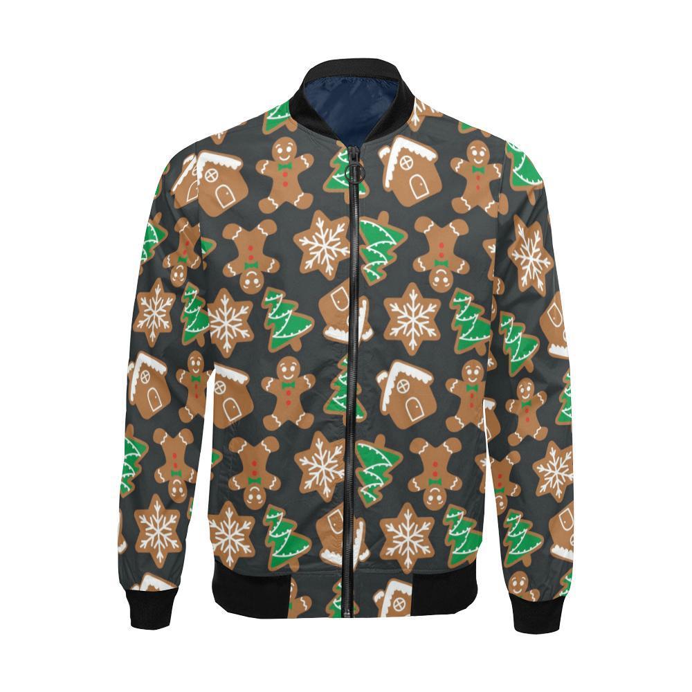 Gingerbread Man Pattern Print Chirstmas Men's Bomber Jacket-grizzshop