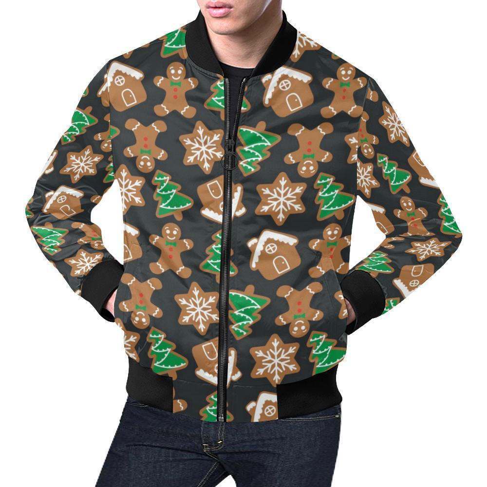 Gingerbread Man Pattern Print Chirstmas Men's Bomber Jacket-grizzshop