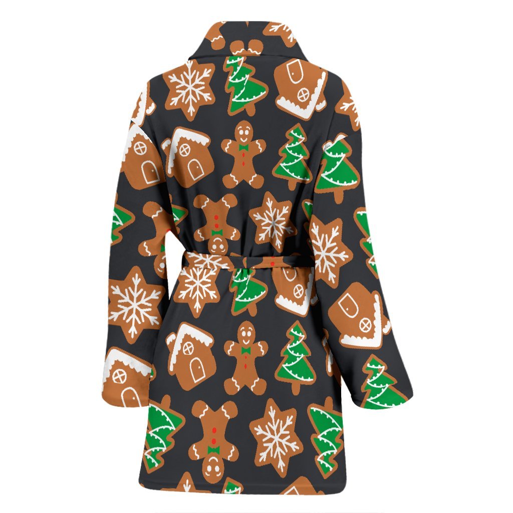 Gingerbread Man Pattern Print Chirstmas Women Long Robe-grizzshop