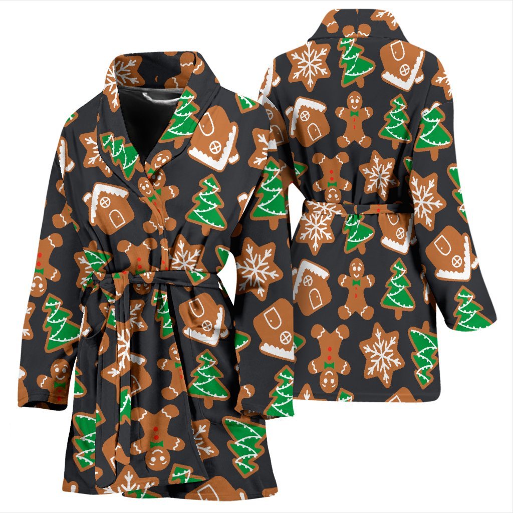 Gingerbread Man Pattern Print Chirstmas Women Long Robe-grizzshop