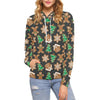 Gingerbread Man Pattern Print Chirstmas Women Pullover Hoodie-grizzshop