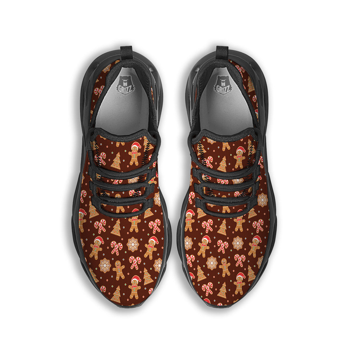 Gingerbread Man Print Pattern Black Running Shoes-grizzshop