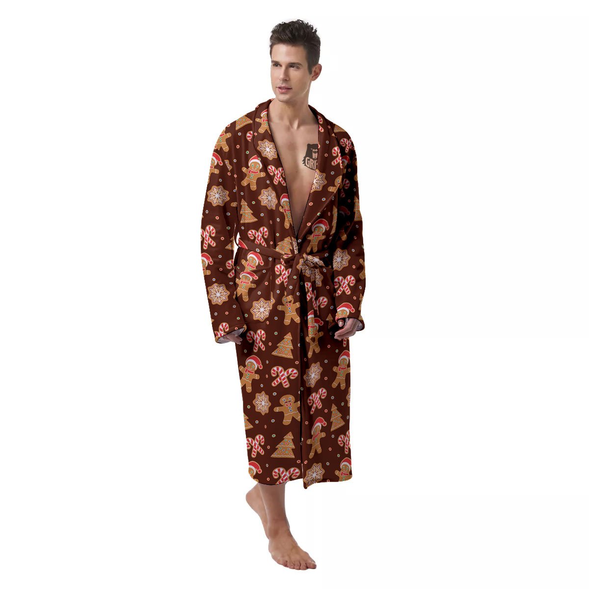 Gingerbread Man Print Pattern Men's Robe-grizzshop