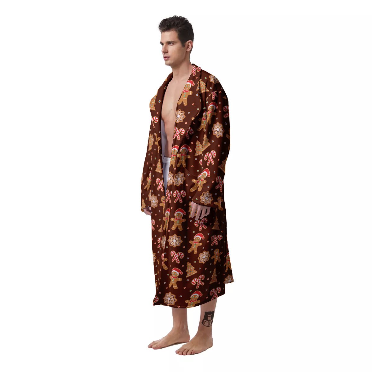 Gingerbread Man Print Pattern Men's Robe-grizzshop