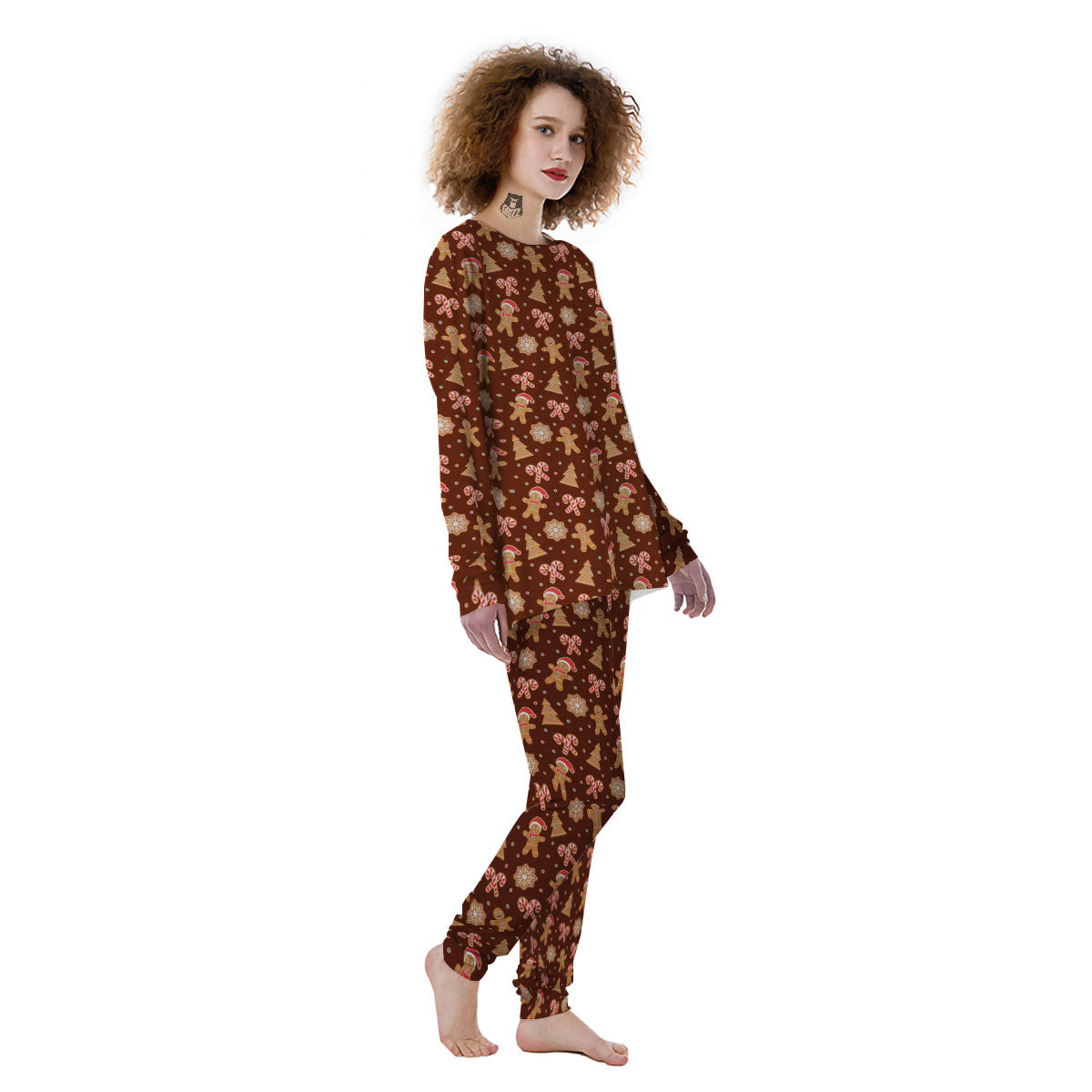 Gingerbread Man Print Pattern Women's Pajamas-grizzshop