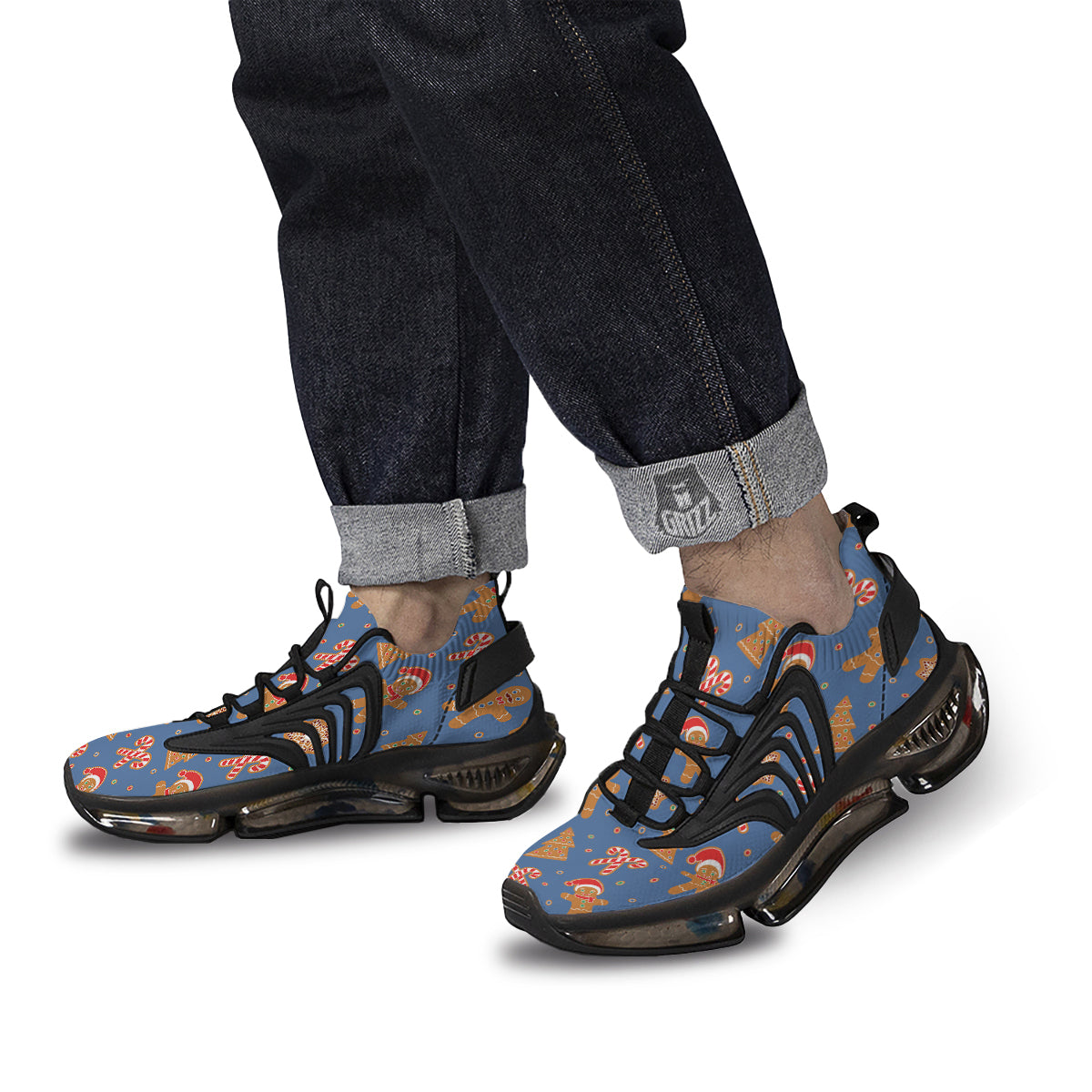 Gingerbread Man Xmas Print Pattern Black Gym Shoes-grizzshop