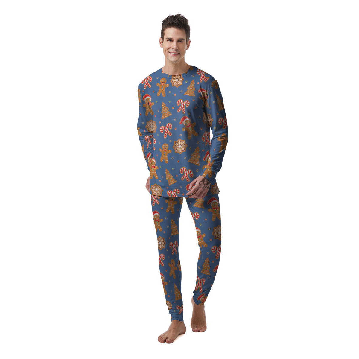 Gingerbread Man Xmas Print Pattern Men's Pajamas-grizzshop