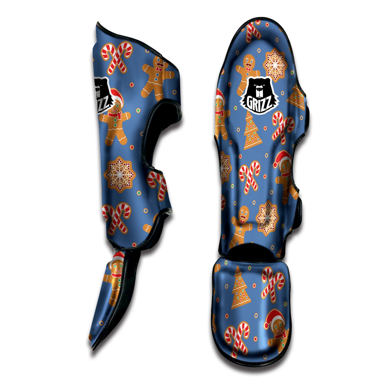 Gingerbread Man Xmas Print Pattern Muay Thai Shin Guards-grizzshop