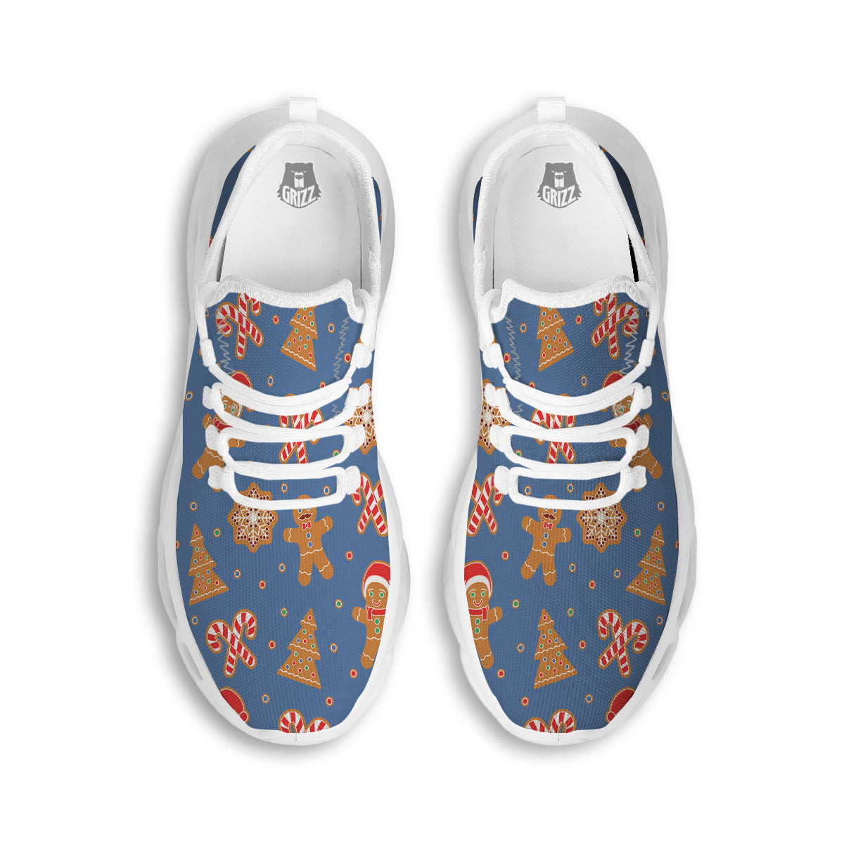 Gingerbread Man Xmas Print Pattern White Running Shoes-grizzshop