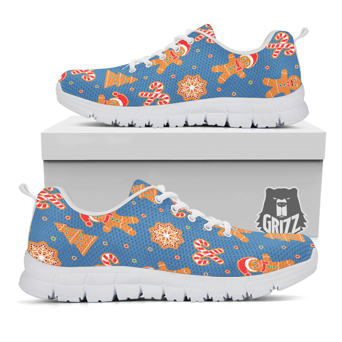 Gingerbread Man Xmas Print Pattern White Sneaker-grizzshop