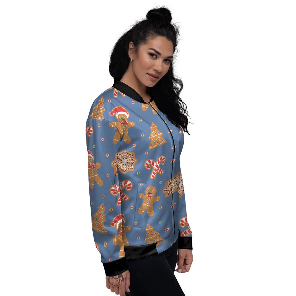 Gingerbread Man Xmas Print Pattern Women's Bomber Jacket-grizzshop