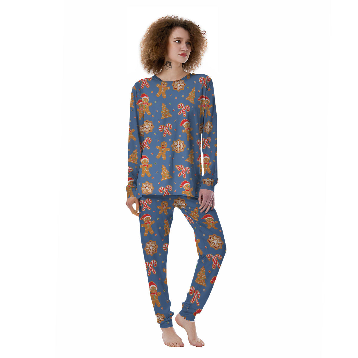 Gingerbread Man Xmas Print Pattern Women's Pajamas-grizzshop