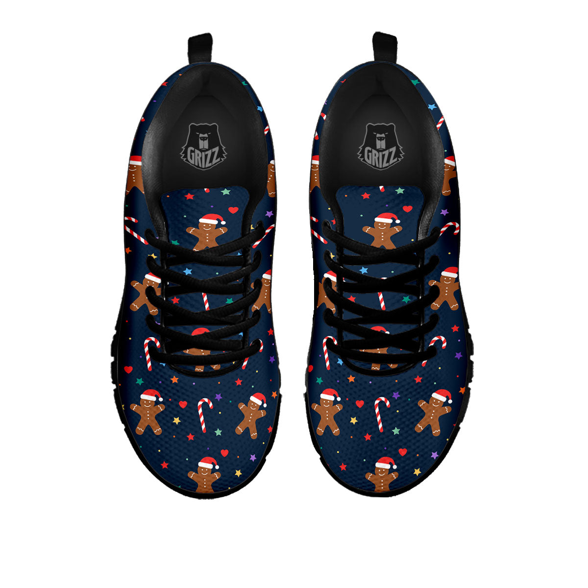 Gingerbread Xmas Print Pattern Black Sneaker-grizzshop