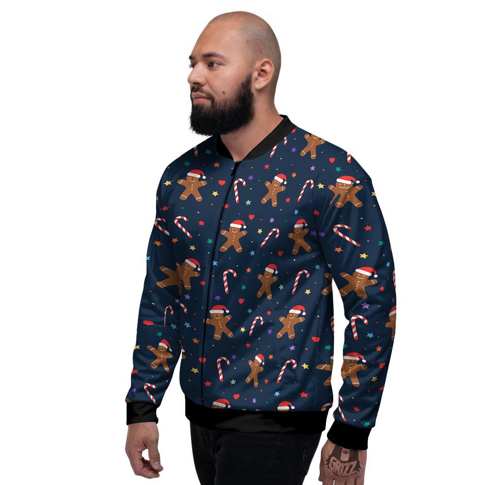 Gingerbread Xmas Print Pattern Men's Bomber Jacket-grizzshop