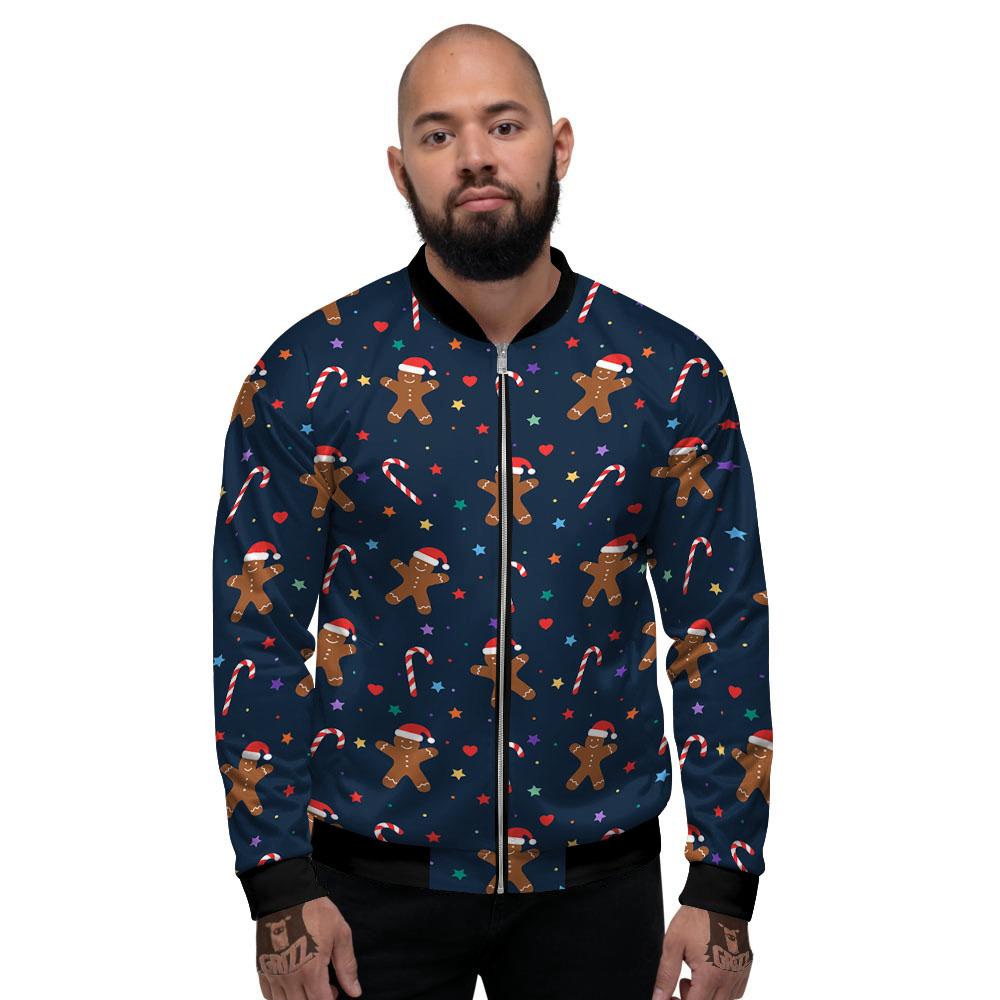 Gingerbread Xmas Print Pattern Men's Bomber Jacket-grizzshop