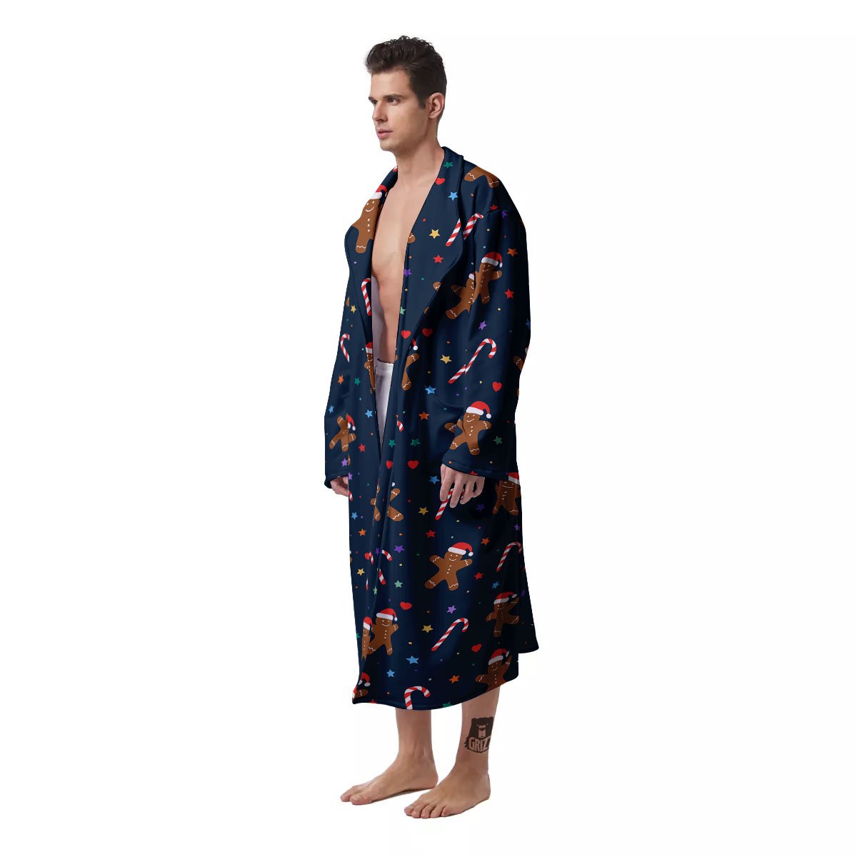 Gingerbread Xmas Print Pattern Men's Robe-grizzshop