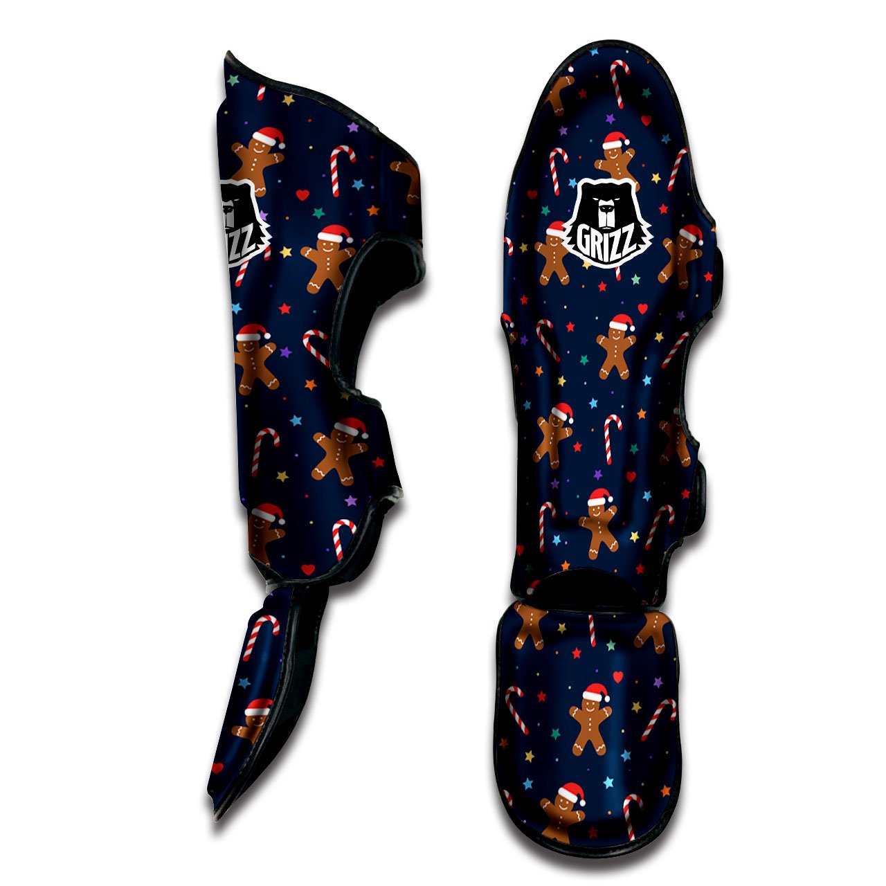 Gingerbread Xmas Print Pattern Muay Thai Shin Guards-grizzshop