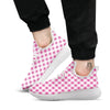 Gingham Black And Pink Magenta Print White Athletic Shoes-grizzshop