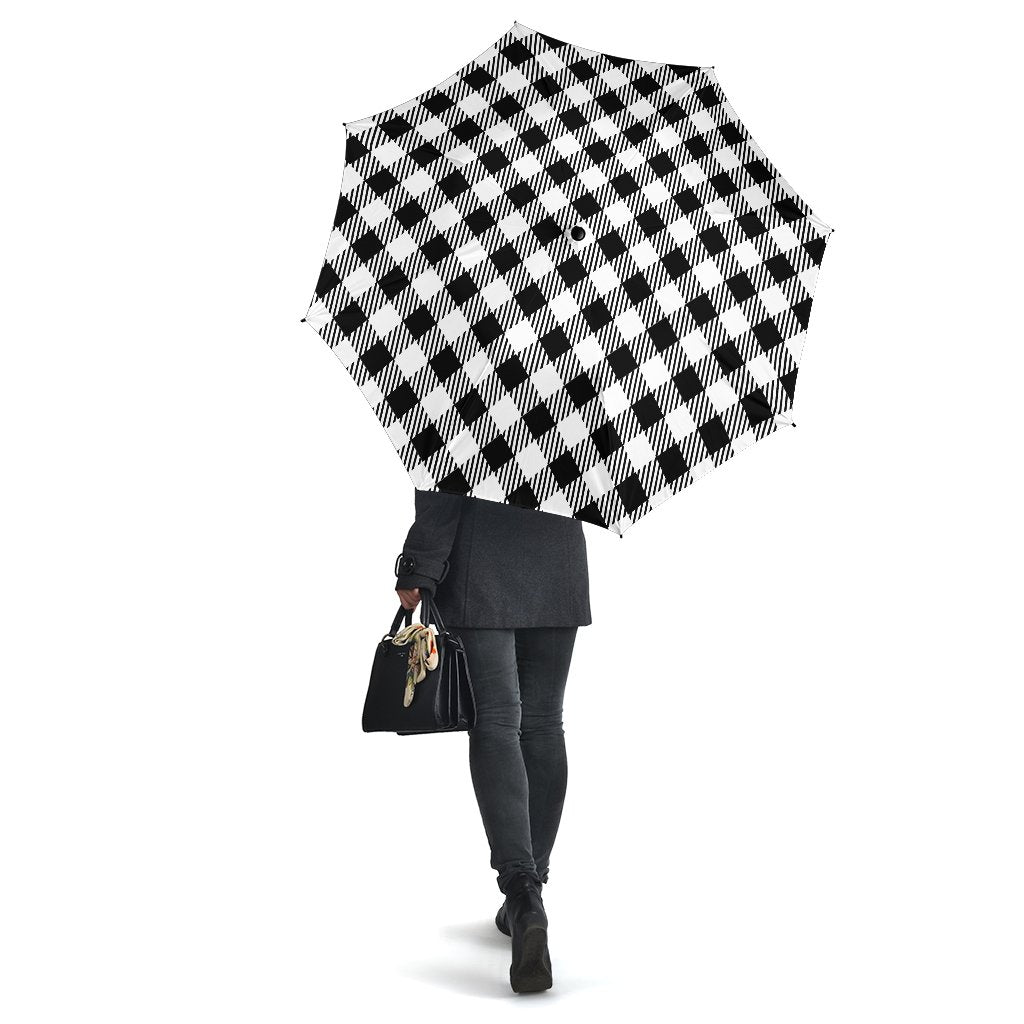 Gingham Black Pattern Print Automatic Foldable Umbrella-grizzshop